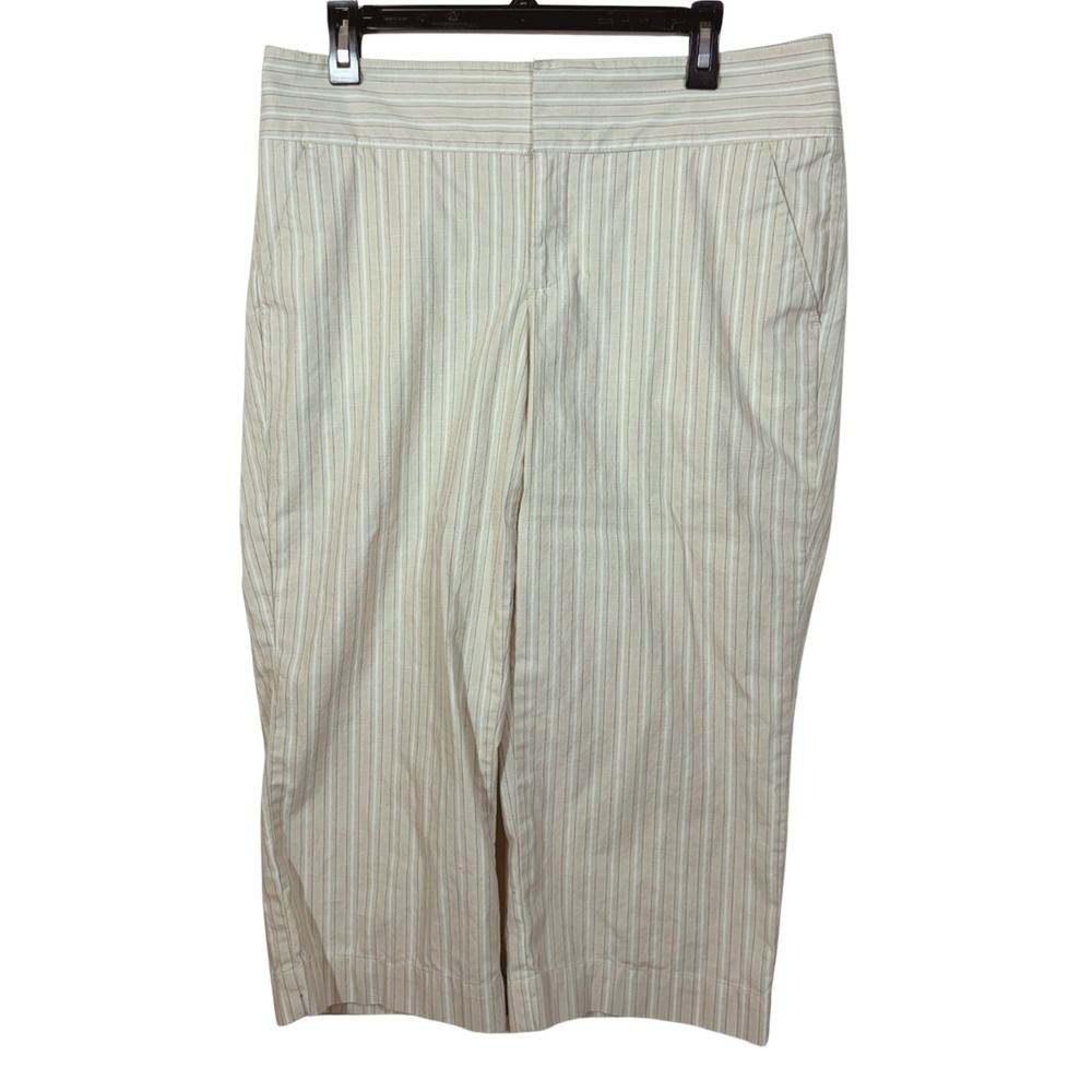 Dockers Women 14 White Pinstripe Nouveau Fit Cropped Pants Stretch Capri